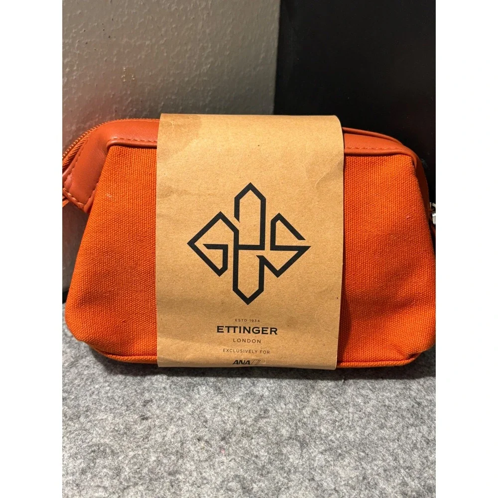 Ettinger London ANA Exclusive Orange Canvas Leather Trim Travel Amenity Kit‎